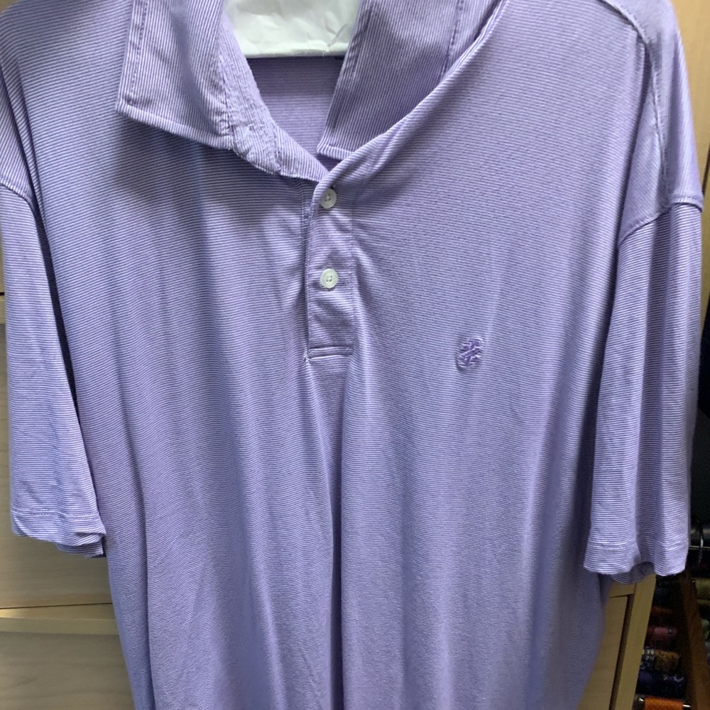 Purple and white striped polo